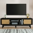 thumbnail image 1 of Harper & Bright Designs Rattan TV Stand with Drawers for 65" TV, Media Console Table with Storage, Entertainment Center with Solid Wood Legs for Living Room, Dark Brown, 1 of 13