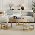 thumbnail image 1 of Harper & Bright Designs Round Lift-Top Coffee Table with Ottomans and Storage, Gold Center Table Set with Stools Underneath for Living Room, White & Natural, 1 of 18