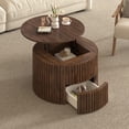 thumbnail image 1 of Harper & Bright Designs Round Lift Top Coffee Table with Storage Drawer, Small Fluted End Table with Hidden Storage for Living Room, Brown, 1 of 13