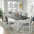 thumbnail image 1 of Harper & Bright Designs Rustic Extendable Dining Table Set for 6, 7 Pieces Rectangle Dining Table with 6 Upholstered Chairs, Kitchen Table Set with 2 Built-in Drawers, Dark Gray, White, 1 of 17