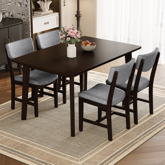 Harper & Bright Designs Rustic Wood Dining Table Set for 4, 5 Pieces Rectangular Table Set with Upholstered Chairs for Small Space Kitchen, Espresso