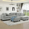 thumbnail image 1 of Harper & Bright Designs Sectional Sofa Set with Cup Holder and Storage Ottoman, L-Shaped Couch with Reversible Chaise, Velvet Upholstered Sectional Sofe for Living Room, Gray, 1 of 12