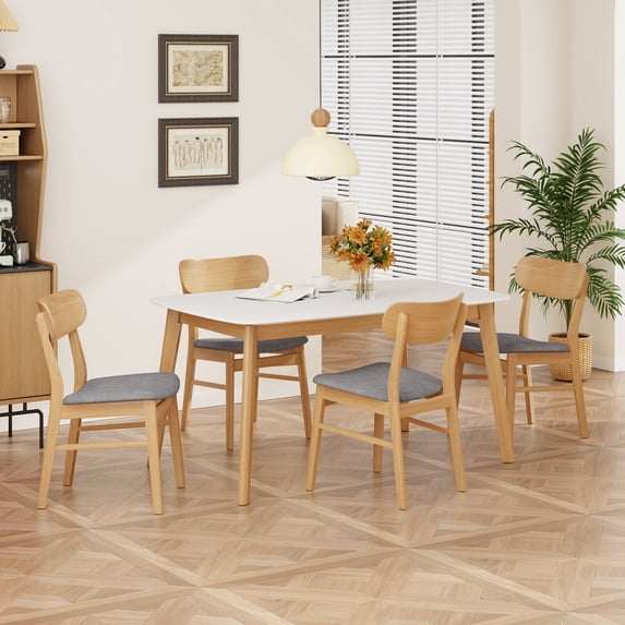 Harper & Bright Designs Small Space Dining Set for 4, 5 Pieces Rectangular Solid Wood Table Set with 4 Upholstered Chairs for Kitchen, DARK GREY,White+Oak