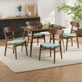 thumbnail image 1 of Harper & Bright Designs Small Space Dining Set for 4, 5 Pieces Rectangular Solid Wood Table Set with 4 Upholstered Chairs for Kitchen, Mint,Walnut, 1 of 20