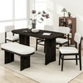 thumbnail image 1 of Harper & Bright Designs Solid Wood Dining Table Set with Bench for 5, 6 Pieces Upholstered Rectangular Dining Room Table Set with Bench and 4 Chairs & Bench, Espresso, 1 of 18