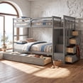 thumbnail image 1 of Harper & Bright Designs Stairway Bunk Bed Twin over Twin, Wooden Twin Size Bunk Bed Frame with 6 Storage Drawers and Staircase for Boys and Girls Adults, Gray, 1 of 20