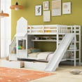 thumbnail image 1 of Harper & Bright Designs Stairway Twin Bunk Bed with Slide, Twin over Twin Castle Wooden Bedframe with Storage Staircase and Drawers for Boys Girls, White, 1 of 19