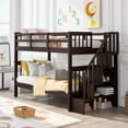 thumbnail image 1 of Harper & Bright Designs Stairway Twin Over Twin Bunk Bed with Storage Shelves, Wooden Twin Size Bunk Bedframe with Guard Rail for Bedroom Dorm, Espresso, 1 of 12
