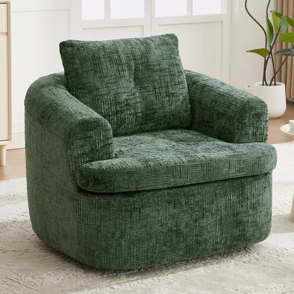 Harper & Bright Designs Swivel Accent Chair, Small Chenille Barrel Chair with Dual-layer Cushion, Round Armchair Single Sofa Chair for Living Room, Green