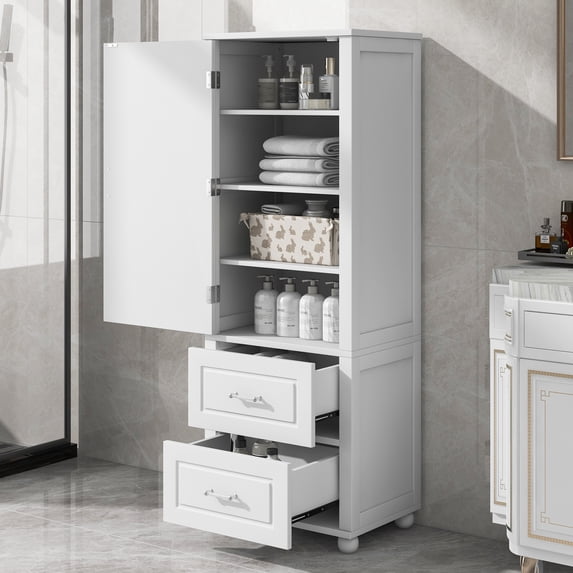 Harper & Bright Designs Tall Bathroom Storage Cabinet with Doors and Drawer, Modern Freestanding Storage Cabinet with Adjustable Shelf, White