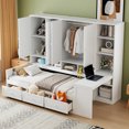 thumbnail image 1 of Harper & Bright Designs Twin Daybed with Cabinet Storage & Bookcase, Wooden Daybed with 3 Drawers, All-in-One Storage Cabinet and Shelf, White, 1 of 17
