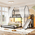 thumbnail image 1 of Harper & Bright Designs Twin over Full Bunk Bed with Storage Cabinet and Hanging Rod, Metal Bunk Bed Frame with Slide & Ladder, House Bunk Bed with Curtain, Guardrails and LED Light Strip, Black, 1 of 16