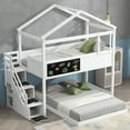 thumbnail image 1 of Harper & Bright Designs Twin over Full Bunk Bed with Storage Stairs and Blackboard, House-shaped Bunk Beds Frame with Roof and Window for Boys Girls Adults Bedroom, White, 1 of 18