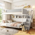 thumbnail image 1 of Harper & Bright Designs Twin over Full Bunk Bed with Striped-Design Staircase, Wooden Bunk Bed Frame with Side Shelf and Open Bookshelf for Apartment Dormitory Bedroom, Gray, 1 of 14