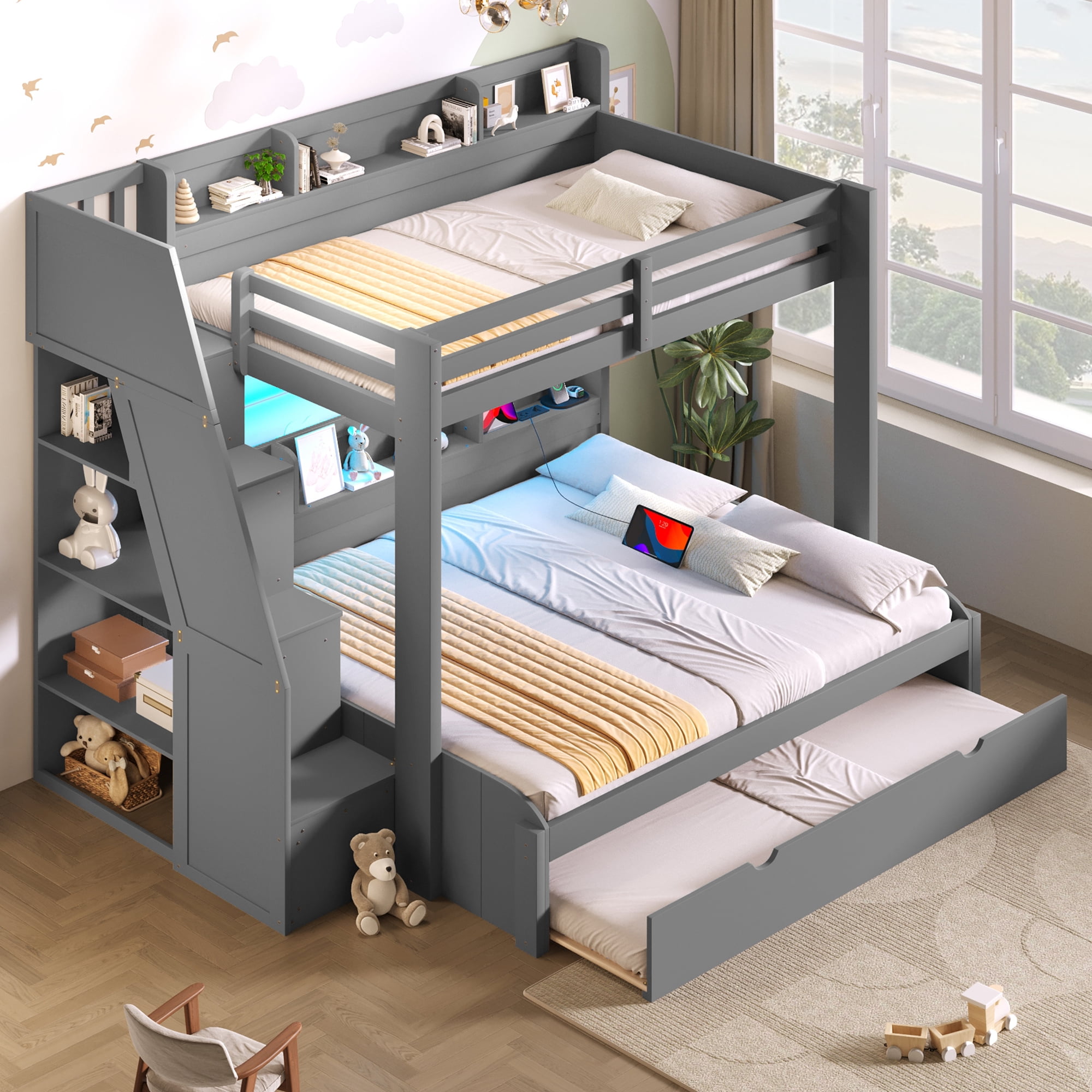 Harper & Bright Designs Twin over Full Bunk Bed with Trundle and