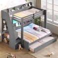 thumbnail image 1 of Harper & Bright Designs Twin over Full Bunk Bed with Trundle and Storage Shelves, Wood Storage Stairway Bunk Bed Frame with LED and USB Charging Station, Grey, 1 of 12