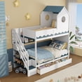 thumbnail image 1 of Harper & Bright Designs Twin House Bunk Bed with Storage Stairs and Drawers, Wood Twin Over Twin Castle Bed with Drawers Shelves & LED Lights, White, 1 of 16
