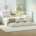 thumbnail image 1 of Harper & Bright Designs Twin L-Shaped Daybed with Drawer and and Bookcase, Twin Size Corner Bed Wooden Captain Bed with Led Downlight and USB Port for Small Room Bedroom Guest Room, White, 1 of 13