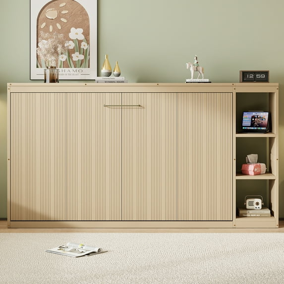 Harper & Bright Designs Twin Murphy Bed Wall Bed with Bookshelf, Twin Size Cabinet Bed Folding Wall Bed for Guest Room Office, Natural
