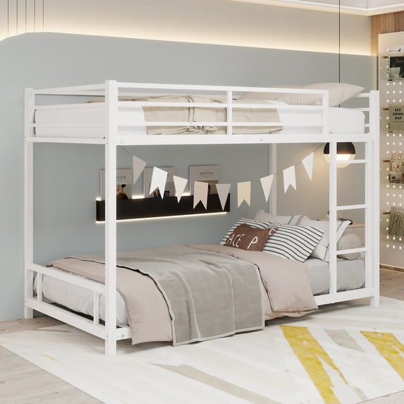 Harper & Bright Designs Twin Over Twin Bunk Bed with Ladder, Heavy-duty Metal Bunk Bed Frame Guardrail for Boys Girls, White