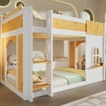 thumbnail image 1 of Harper & Bright Designs Twin Over Twin Bunk Bed with Storage Shelves, Wooden Twin Size Bunk Bed Frame with Window & Two Doors, Natural+White, 1 of 13