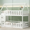 thumbnail image 1 of Harper & Bright Designs Twin Over Twin House Bunk Bed with Fence and Door, Solid Wood Playhouse Bed with Roof for Bedroom, White, 1 of 17