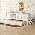 thumbnail image 1 of Harper & Bright Designs Twin Size Bed Frame with Trundle & Guardrail, Low Profile Platform Bed with Stairs for Boys and Girls, White, 1 of 12