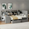 thumbnail image 1 of Harper & Bright Designs Twin Size Corner Bed Frame with Drawers, Daybed with Storage Shelves, Wooden L Shaped Beds with Side Desk, Gray, 1 of 21