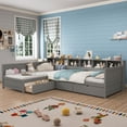 thumbnail image 1 of Harper & Bright Designs Twin Size Day Bed for 2, L- Shape Twin Size Platform Bed with Storage Drawers, Wooden Corner Bed with Bookshelf, Corner Bed Frame for Bedroom, Grey, 1 of 18