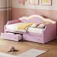 thumbnail image 1 of Harper & Bright Designs Twin Size Daybed with 2 Storage Drawers and LED Light, Twin Velvet Upholstered Daybed with Wave Cloud Backrest, Pink, 1 of 9