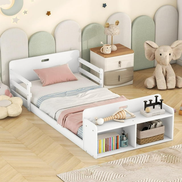Harper & Bright Designs Twin Size Floor Bed for Kids, Wood Twin