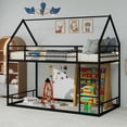 thumbnail image 1 of Harper & Bright Designs Twin Size House Bunk Bed with Ladder, Twin Over Twin Metal Bunk Bed Frame with Guardrail for Boys and Girls, Black, 1 of 12