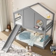 thumbnail image 1 of Harper & Bright Designs Twin Size House Bunk Bed with Slide and Storage Shelves, Wood Bunk Bed Frame with Window for Boys and Girls, Gray, 1 of 13