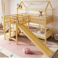 thumbnail image 1 of Harper & Bright Designs Twin Size House Bunk Bed with Storage Stairs, Wood Bunk Bed Frame with Slide for Boys and Girls, Natural, 1 of 12