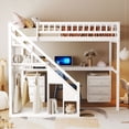 thumbnail image 1 of Harper & Bright Designs Twin Size Loft Bed with Storage Staircase and Hanger, Solid Wood Loft Bed Frame with Two Chest of Drawers, Desk and Light Strip, Space-Saving Loft Bed for Apartment, White, 1 of 12