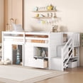 thumbnail image 1 of Harper & Bright Designs Twin Size Low Loft Bed with Shelves and Drawer, Solid Wood Loft Bed Frame with Stair for Boys and Girls, White, 1 of 14