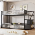 thumbnail image 1 of Harper & Bright Designs Twin Size Metal Bunk Bed with Storage stairs, Twin over Twin Heavy Duty Bunk Bed Frame with Fully Enclosed Safety Rail for Apartment Dormitory, Black, 1 of 10