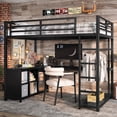 thumbnail image 1 of Harper & Bright Designs Twin Size Metal Loft Bed with L-shaped Desk and Wardrobe, Loft Bed with Storage Shelves and Cubes, Black, 1 of 12