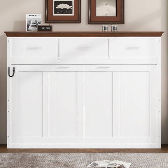 Harper & Bright Designs Twin Size Murphy Bed, Wooden Twin Cabinet Bed Wall Bed with 3 Drawers, Folding Wall Chest Bed for Guest Room Office, White