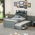 thumbnail image 1 of Harper & Bright Designs Twin Size Platform Bed with Storage Headboard and Outlets, Twin Wooden Bedframe with Trundle with Three Storage Drawers, Gray, 1 of 12