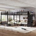 thumbnail image 1 of Harper & Bright Designs Twin Size Quad Bunk Bed with Storage Drawers, Metal Bunk Bed Frame with Wardrobe and Open Shelves, Industrial Bunk Bed with Ladder and Guardrail for 4, Black, 1 of 14