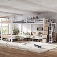 thumbnail image 1 of Harper & Bright Designs Twin Size Quad Bunk Bed with Storage Drawers, Metal Bunk Bed Frame with Wardrobe and Open Shelves, Industrial Bunk Bed with Ladder and Guardrail for 4, White, 1 of 13