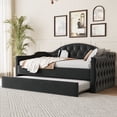 thumbnail image 1 of Harper & Bright Designs Twin Size Tufted Upholstered Daybed with Trundle, Twin Velvet Sofabed with USB & Charging Ports, Black, 1 of 15