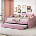 thumbnail image 1 of Harper & Bright Designs Twin Size Tufted Upholstered Daybed with Trundle, Twin Velvet Sofabed with USB & Charging Ports, Pink, 1 of 11