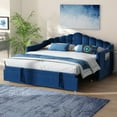 thumbnail image 1 of Harper & Bright Designs Twin Size Upholstered Daybed with Adjustable Height Pop Up Trundle, Extendable Sofa Bed with Charging Port and Side Pockets for Bedroom, Blue, 1 of 8
