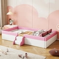 thumbnail image 1 of Harper & Bright Designs Twin Size Floor Daybed Frame with Fence and Stairs, Twin PU Upholstered Floor Bedframe for Girls Boys for Living Room, Pink+White, 1 of 13