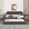 thumbnail image 1 of Harper & Bright Designs Twin Size Upholstered Daybed with Trundle, Velvet Sofa Bed Frame with USB Charging, Dark Gray, 1 of 10