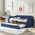 thumbnail image 1 of Harper & Bright Designs Twin Size Upholstered Daybed with Trundle and Button Tufted Backrest, Linen Sofa Bed with Nailhead Trim, Blue, 1 of 17