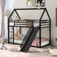 thumbnail image 1 of Harper & Bright Designs Twin Over Twin Bunk Bed with Slide, Metal Bunk Bed Frame with Roof Design and Full-Length Guardrail, House Bed for Bedroom, Black, 1 of 14