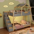 thumbnail image 1 of Harper & Bright Designs Twin over Twin House Bunk Bed with Roof, Twin Size Bunk Bed Frame with Stairs and 3-Color LED Lights for Boys and Girls Bedroom, Gray, 1 of 12